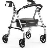 Luckfaith LR01 Folding Rollator Walker with Seat – Lightweight 4-Wheel Zimmer Frame with Storage Bag, Mobility Aid for Elderly & Disabled, Indoor & Outdoor Use, Grey