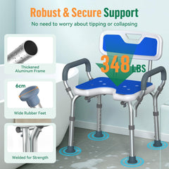 Luckfaith Shower Stool with Arms & Adjustable Height, Anti Slip Design with Padded Handles