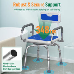 Luckfaith 360° Swivel Shower Stools, Non-Slip Bathtub Shower Chair, Adjustable Height Bath Seat with Back and Pivoting Arms UK