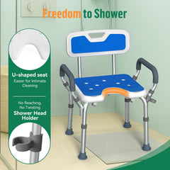 Luckfaith Shower Stool with Arms & Adjustable Height, Anti Slip Design with Padded Handles