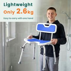 Luckfaith LC09 Shower Chair with Backrest –Height Adjustable Stool Featuring Curved Seat, Anti-Slip Foot Pads, and Integrated Shower Head Holder