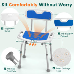 Luckfaith LC07 Heavy Duty Shower Chair with Backrest – EVA Padded Bath Seat with Tool-Free Height Adjustment, Anti-Slip Tub Bench for Elderly, Senior, and Disabled Users