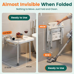 Luckfaith LC13 Wall-Mounted Folding Shower Seat – Foldable Chair with High Load Capacity, Non-Slip Feet