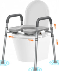 Luckfaith LTR02 Bedside Chest with Toilet Surround, Height Adjustable, Portable Commode Chair for Adults Seniors-grey