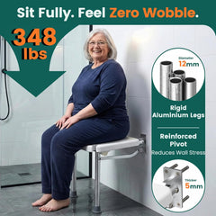 Luckfaith LC13 Wall-Mounted Folding Shower Seat – Foldable Chair with High Load Capacity, Non-Slip Feet
