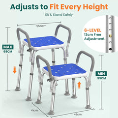 Luckfaith LC12 Shower Chair with Padded Armrests – Adjustable Bath and Non-Slip Foot Pads for Elderly and Disabled Users