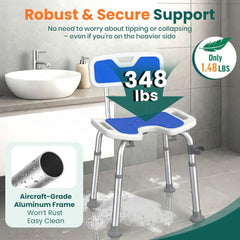 Luckfaith LC09 Shower Chair with Backrest –Height Adjustable Stool Featuring Curved Seat, Anti-Slip Foot Pads, and Integrated Shower Head Holder