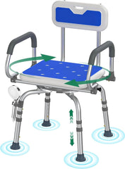 Luckfaith 360° Swivel Shower Stools, Non-Slip Bathtub Shower Chair, Adjustable Height Bath Seat with Back and Pivoting Arms