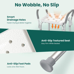 Luckfaith LC12 Shower Chair with Padded Armrests – Adjustable Bath and Non-Slip Foot Pads for Elderly and Disabled Users