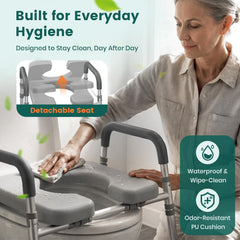 Luckfaith LTR02 Bedside Chest with Toilet Surround, Height Adjustable, Portable Commode Chair for Adults Seniors-grey