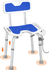 Luckfaith LC09 Shower Chair with Backrest –Height Adjustable Stool Featuring Curved Seat, Anti-Slip Foot Pads, and Integrated Shower Head Holder