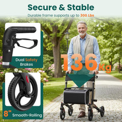 Luckfaith LR02 Wheel Rollator with Seat and Back,Foldable, Adjustable & Lightweight,Black