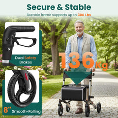 Luckfaith LR02 Wheel Rollator with Seat and Back, Lightweight Aluminium Walking Frame,Silver