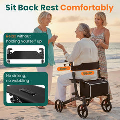 Luckfaith LR02 Wheel Rollator with Seat and Back,Foldable, Adjustable & Lightweight,Black