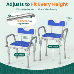 Luckfaith LC11 Shower Chair with Backrest – 6-Level Adjustable Height, Non-Slip Bath Seat with Padded Back Support, Lightweight Shower Stool for Elderly, Disabled & Pregnant, Blue