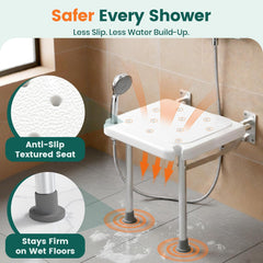 Luckfaith LC13 Wall-Mounted Folding Shower Seat – Foldable Chair with High Load Capacity, Non-Slip Feet