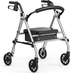 Luckfaith LR01 Folding Rollator Walker with Seat – Lightweight 4-Wheel Zimmer Frame with Storage Bag, Mobility Aid for Elderly & Disabled, Indoor & Outdoor Use, Grey