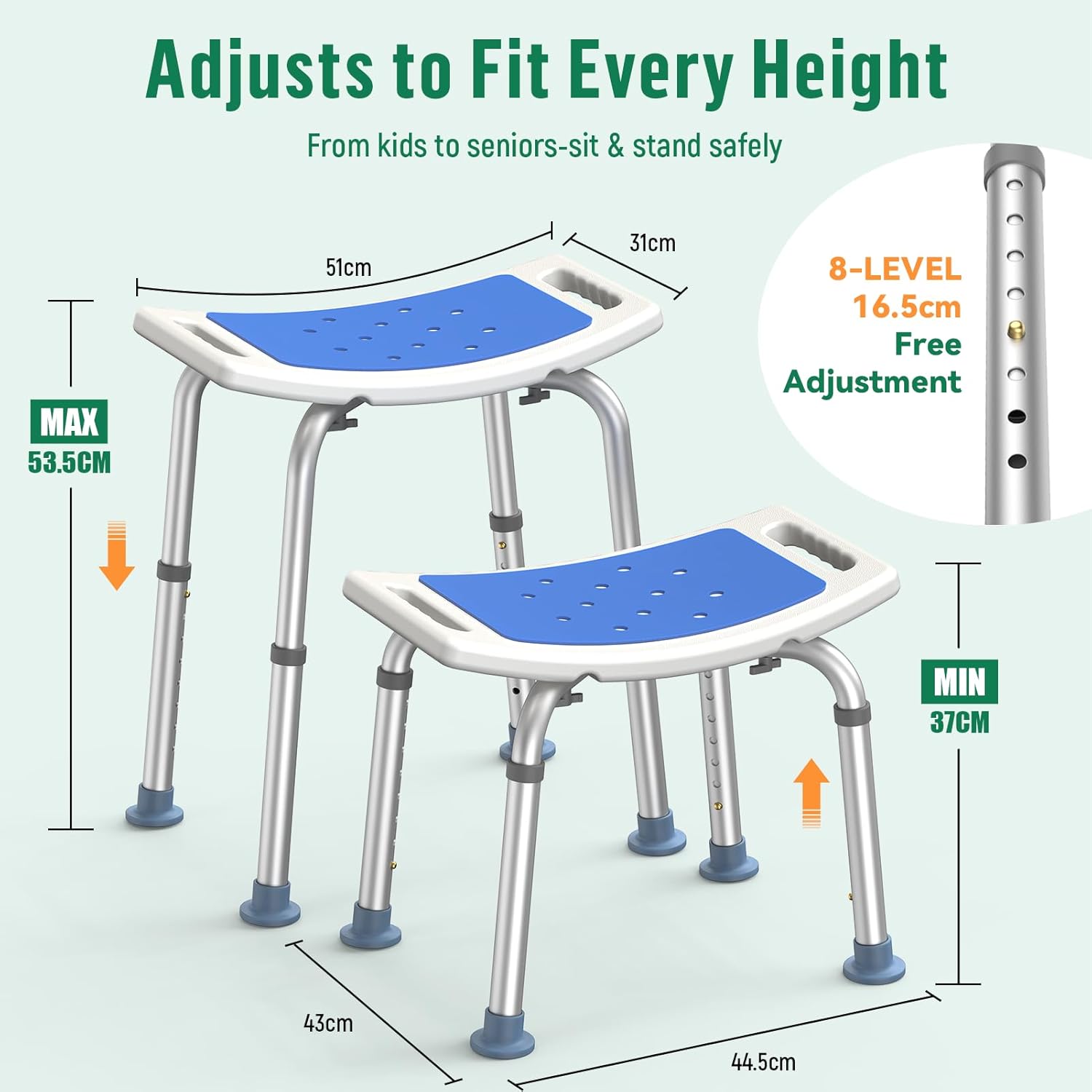 Luckfaith Shower Chair with Adjustable Height – Non-Slip Bathroom Shower Stool and Lightweight Shower Seat for Disabled, Seniors & Pregnant with Limited Mobility UK