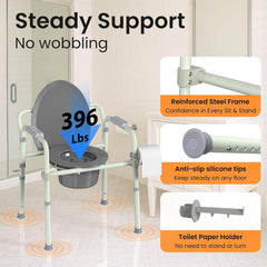 Luckfaith Lightweight Height Adjustable Commode Toilet Chair with Removable Bucket –Portable Bedside Toilet Aid for Elderly & Disabled Adults