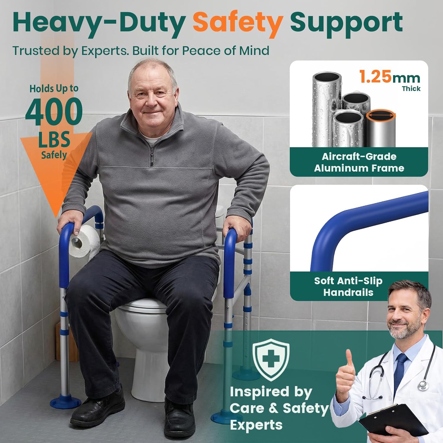 Luckfaith LTR01 Bedside Table with Toilet Rim, Height-adjustable, Portable Toilet Chair for Adults and Seniors – Blue