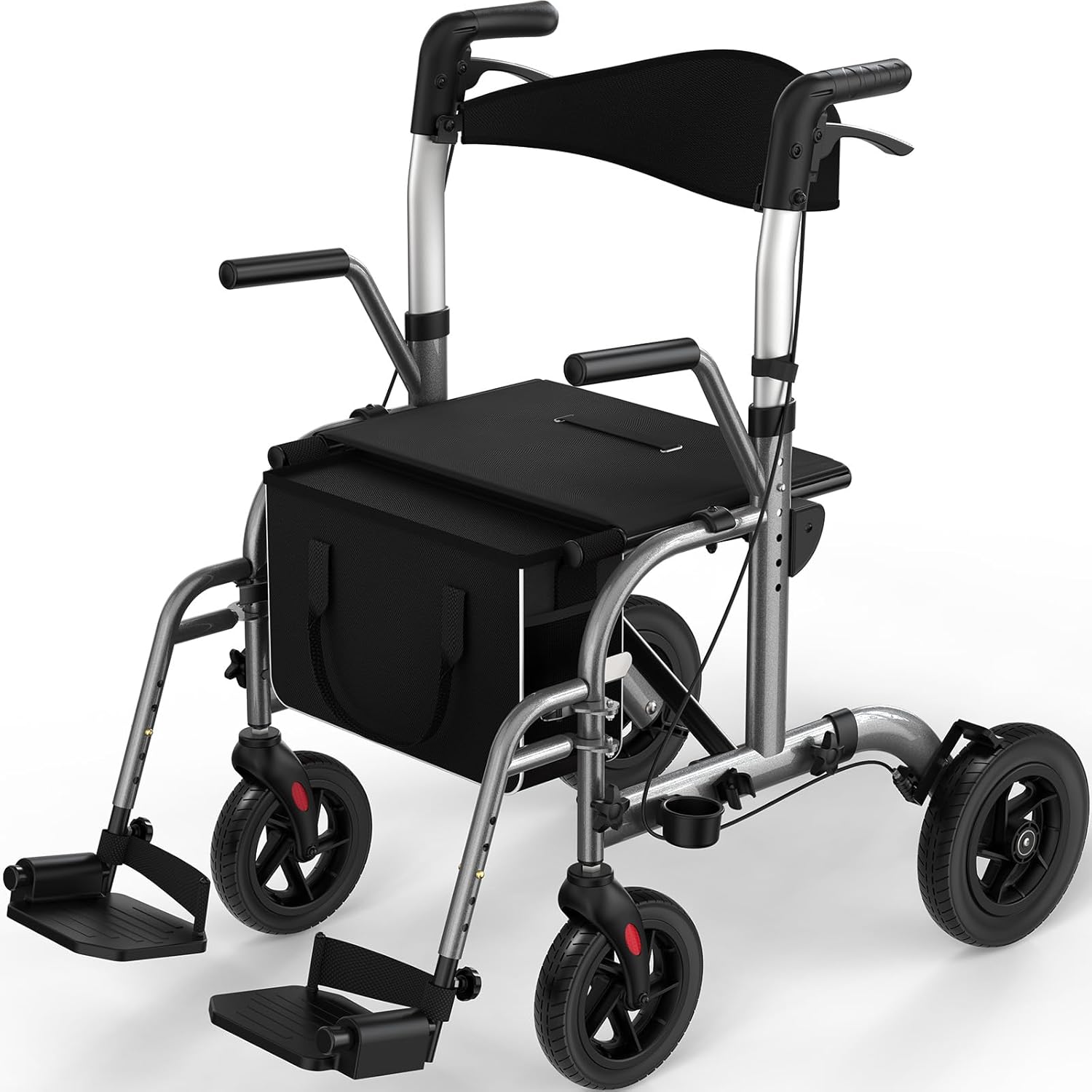 Luckfaith LR03 2 in 1 Walker Wheelchair, Folding Rolling Walker Wheelchair Combo,Charcoal Grey
