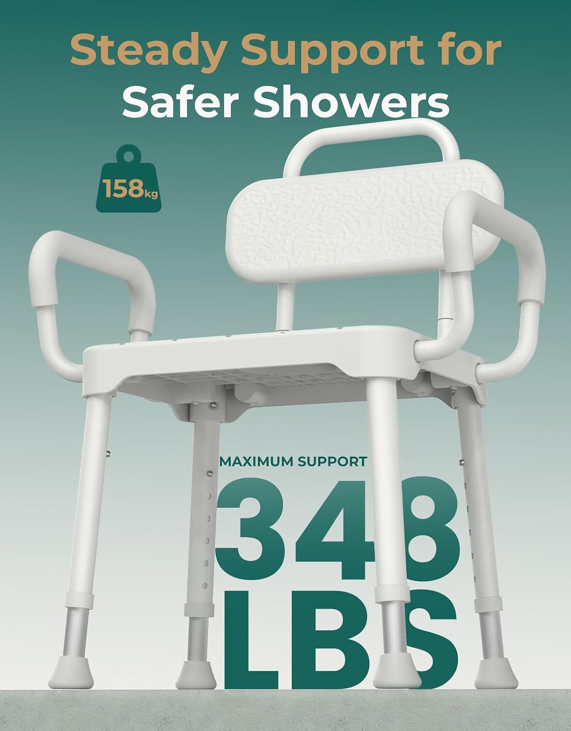Luckfaith Shower Chair with Armrests and Backrest for Elderly Disabled Adults