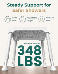 Luckfaith Shower Stool for Elderly, 348 lb Adjustable Shower Chair with Suction Feet 6-level height adjustment for small, walk-in and bathtub showers.