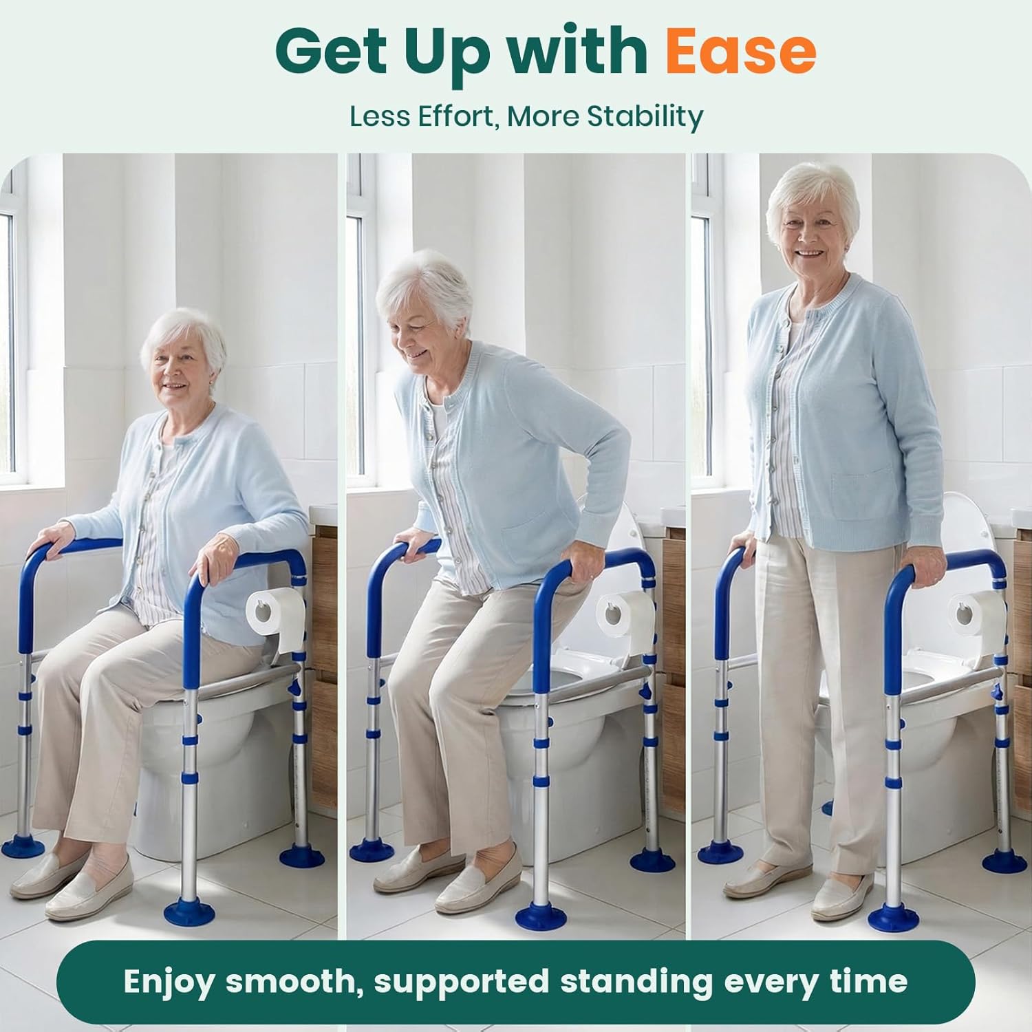 Luckfaith LTR01 Bedside Table with Toilet Rim, Height-adjustable, Portable Toilet Chair for Adults and Seniors – Blue