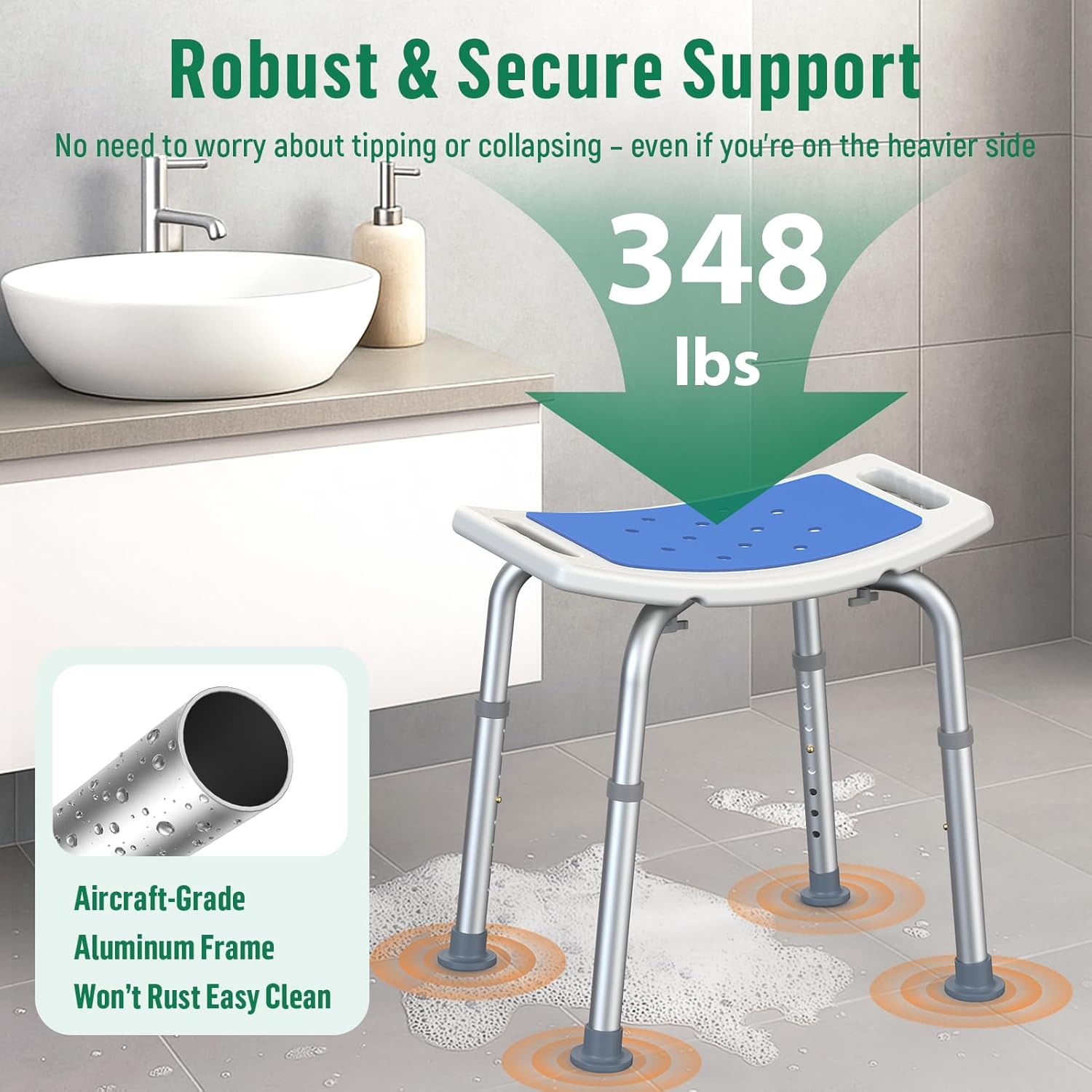 Luckfaith Shower Chair with Adjustable Height – Non-Slip Bathroom Shower Stool and Lightweight Shower Seat for Disabled, Seniors & Pregnant with Limited Mobility UK