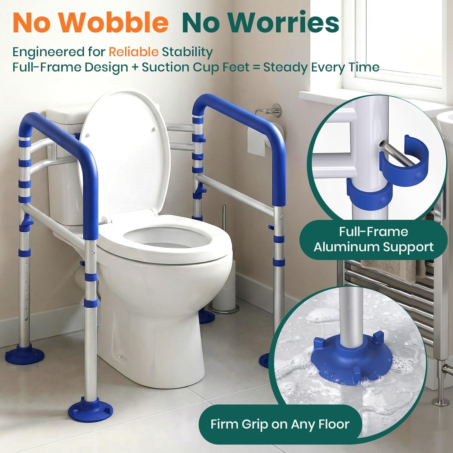 Luckfaith LTR01 Bedside Table with Toilet Rim, Height-adjustable, Portable Toilet Chair for Adults and Seniors – Blue