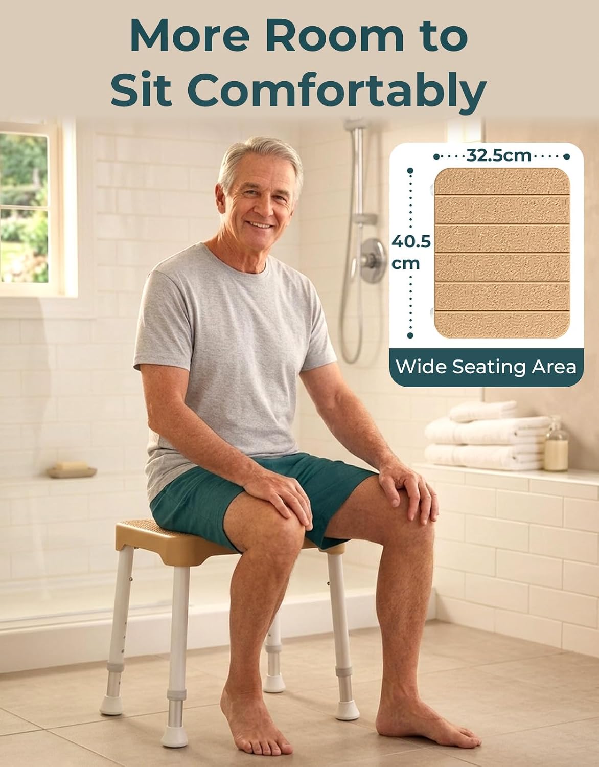 Luckfaith Lightweight Shower Stool – 350 lbs Capacity, Anti-Slip Bath Seat, Portable Shower Bench for Inside Shower, Elderly & Disabled, Brown