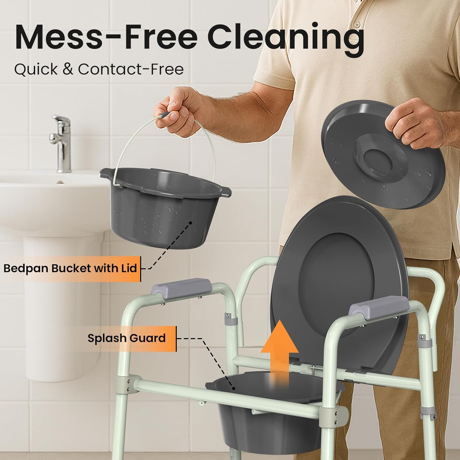 Luckfaith Lightweight Height Adjustable Commode Toilet Chair with Removable Bucket –Portable Bedside Toilet Aid for Elderly & Disabled Adults