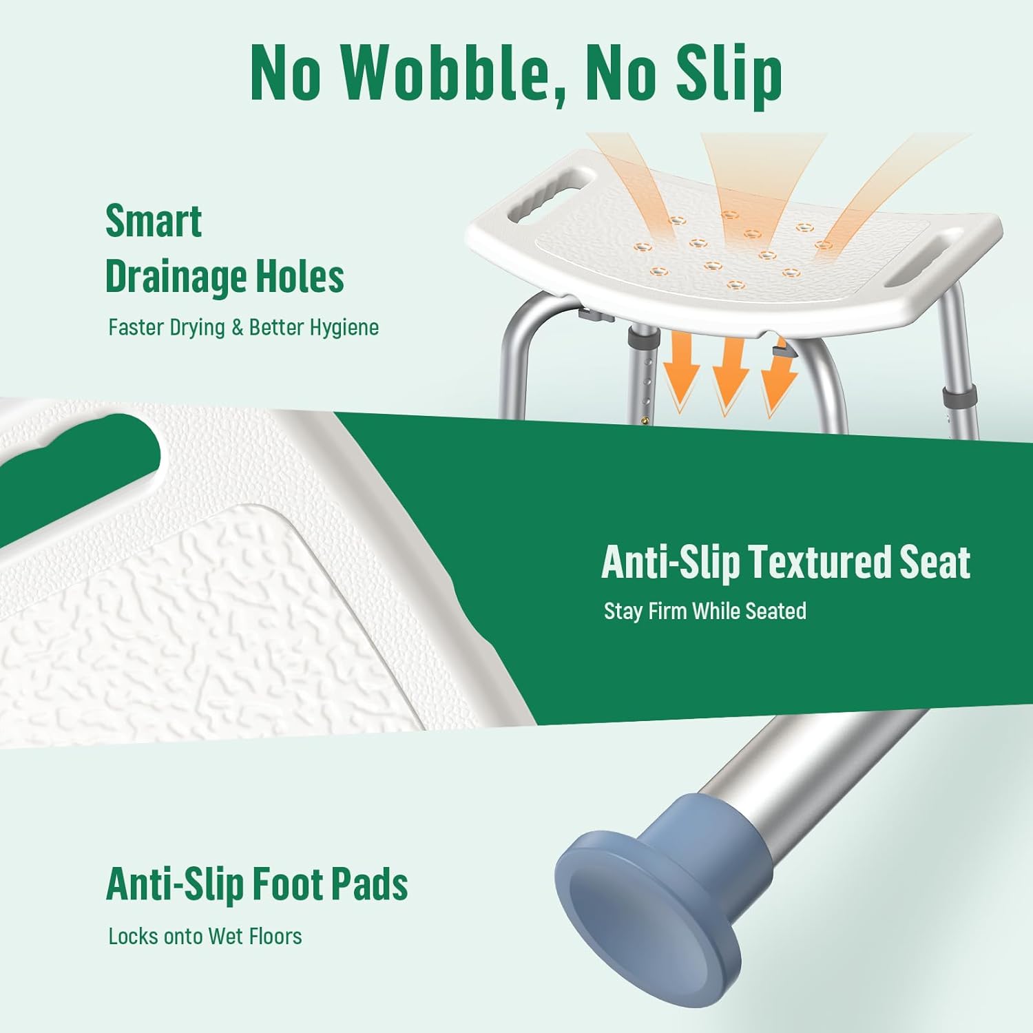 Luckfaith Shower Chair with Adjustable Height – Non-Slip Bathroom Shower Stool and Lightweight Shower Seat for Disabled, Seniors & Pregnant with Limited Mobility UK