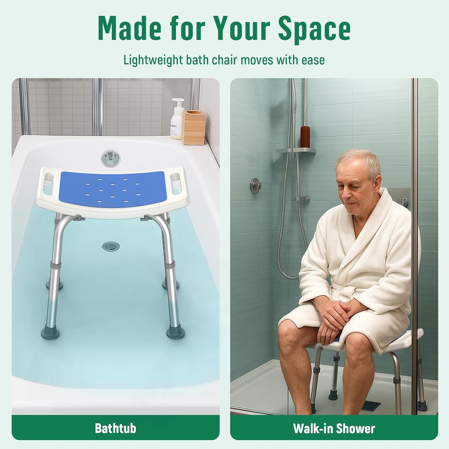 Luckfaith Shower Chair with Adjustable Height – Non-Slip Bathroom Shower Stool and Lightweight Shower Seat for Disabled, Seniors & Pregnant with Limited Mobility UK