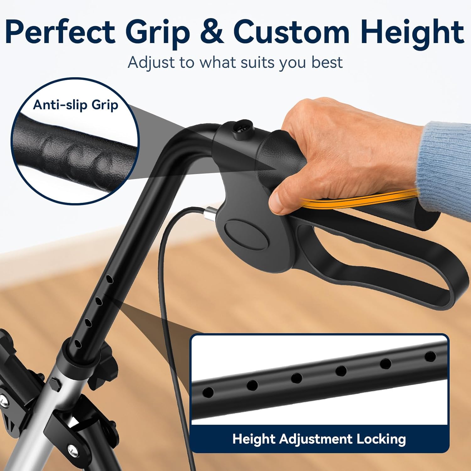 Luckfaith LR01 Folding Rollator Walker with Seat – Lightweight 4-Wheel Zimmer Frame with Storage Bag, Mobility Aid for Elderly & Disabled, Indoor & Outdoor Use, Grey