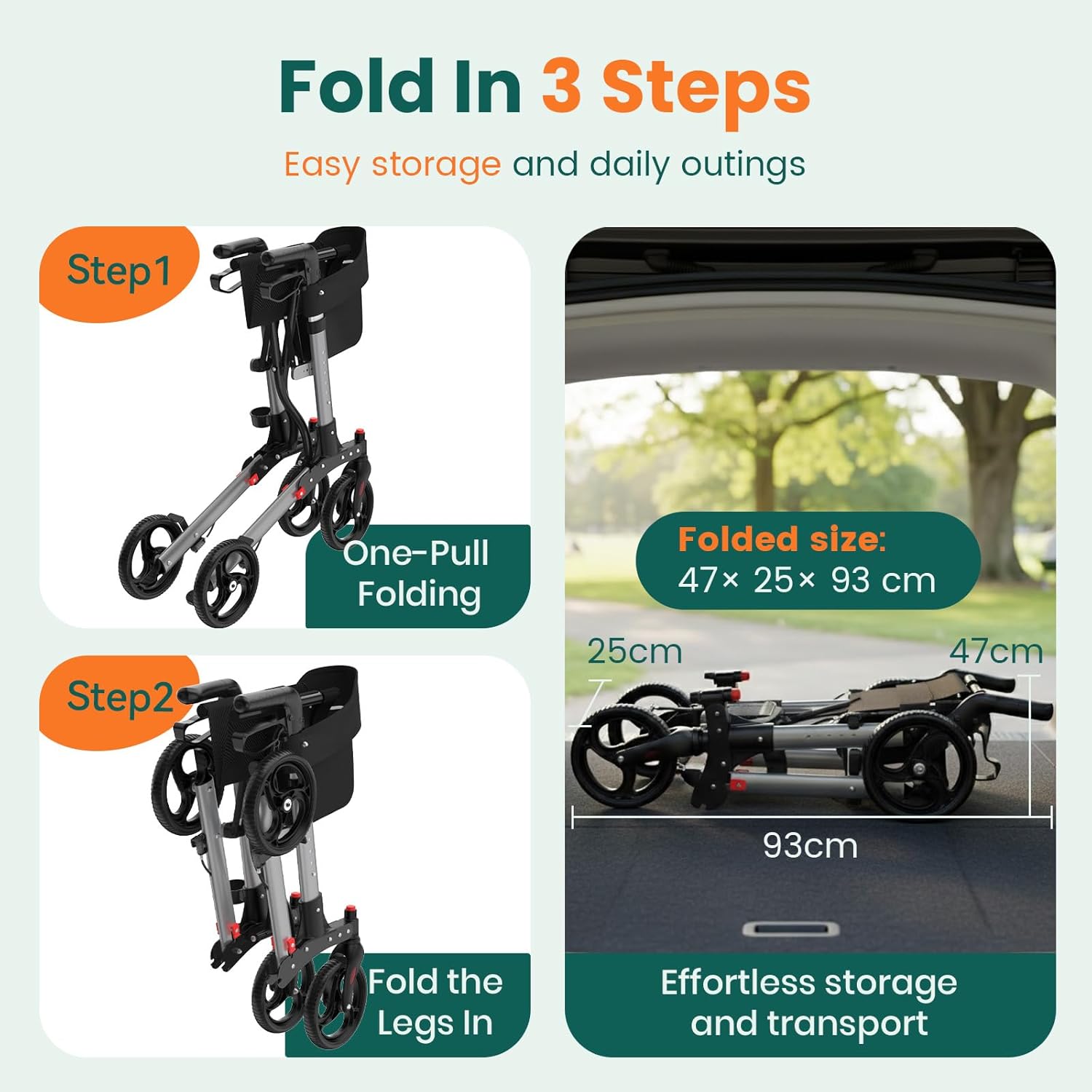 Luckfaith LR02 4 Wheel Rollator with Seat and Back,Foldable, Adjustable & Lightweight,Silver Grey UK