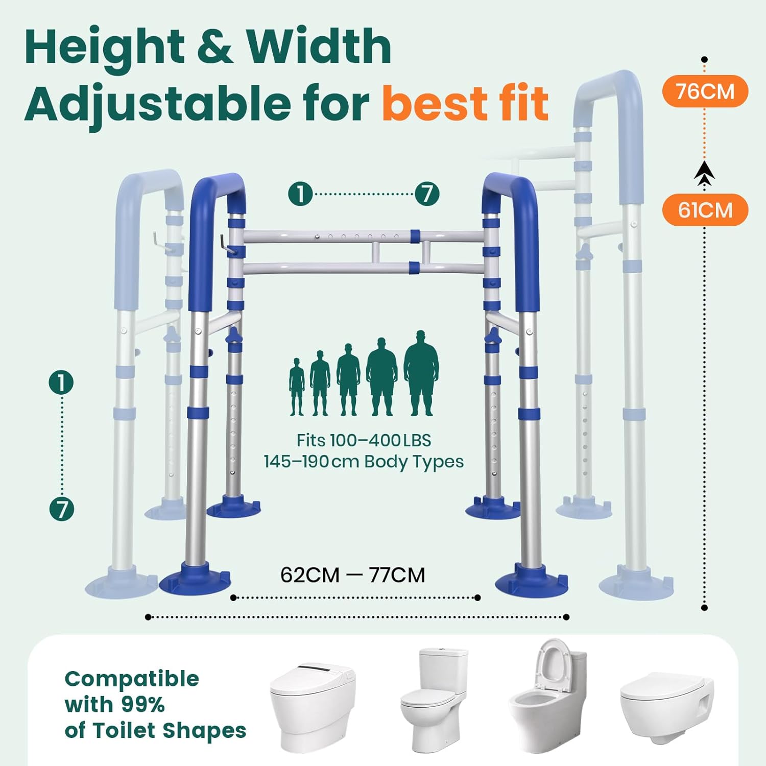 Luckfaith LTR01 Bedside Table with Toilet Rim, Height-adjustable, Portable Toilet Chair for Adults and Seniors – Blue