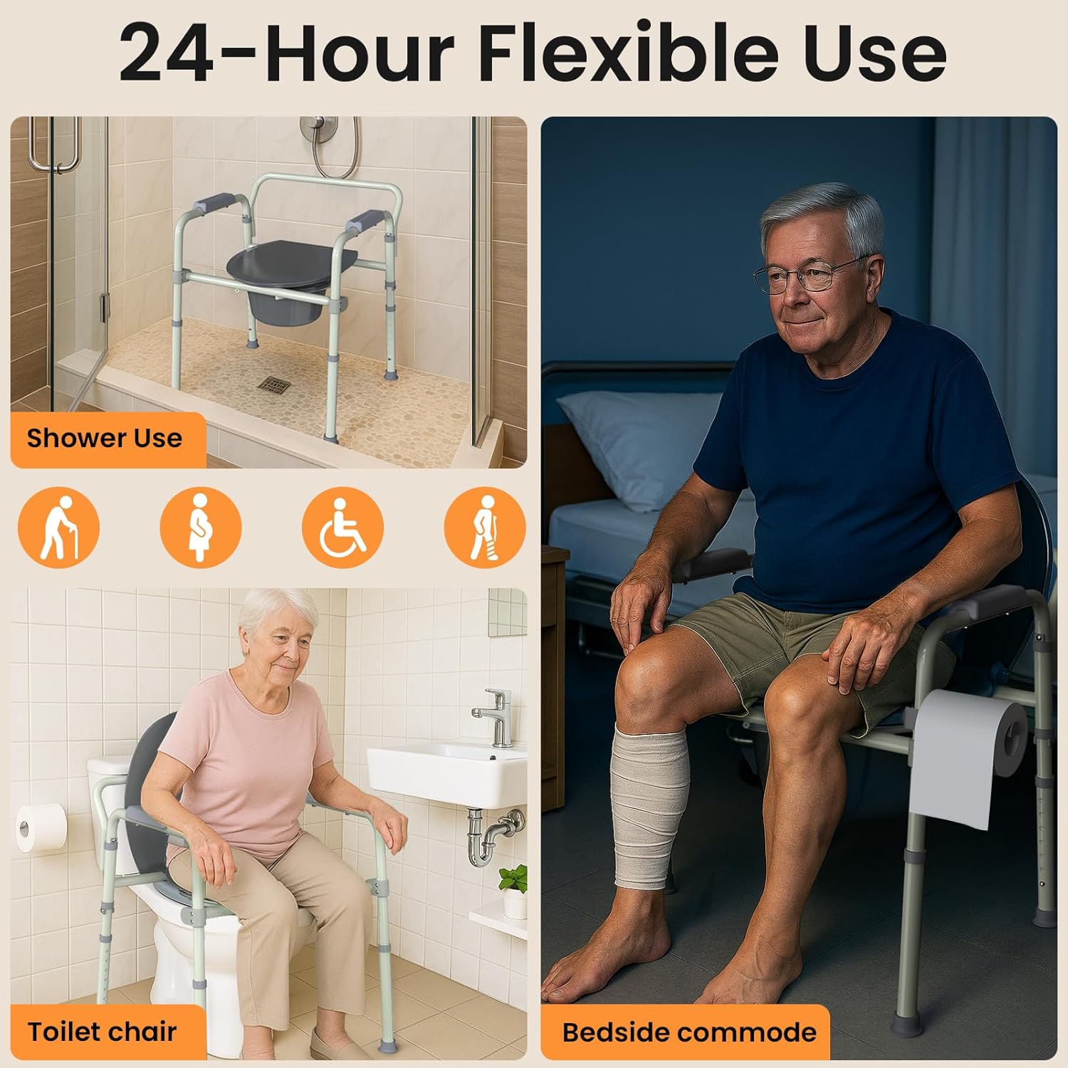 Luckfaith Lightweight Height Adjustable Commode Toilet Chair with Removable Bucket –Portable Bedside Toilet Aid for Elderly & Disabled Adults