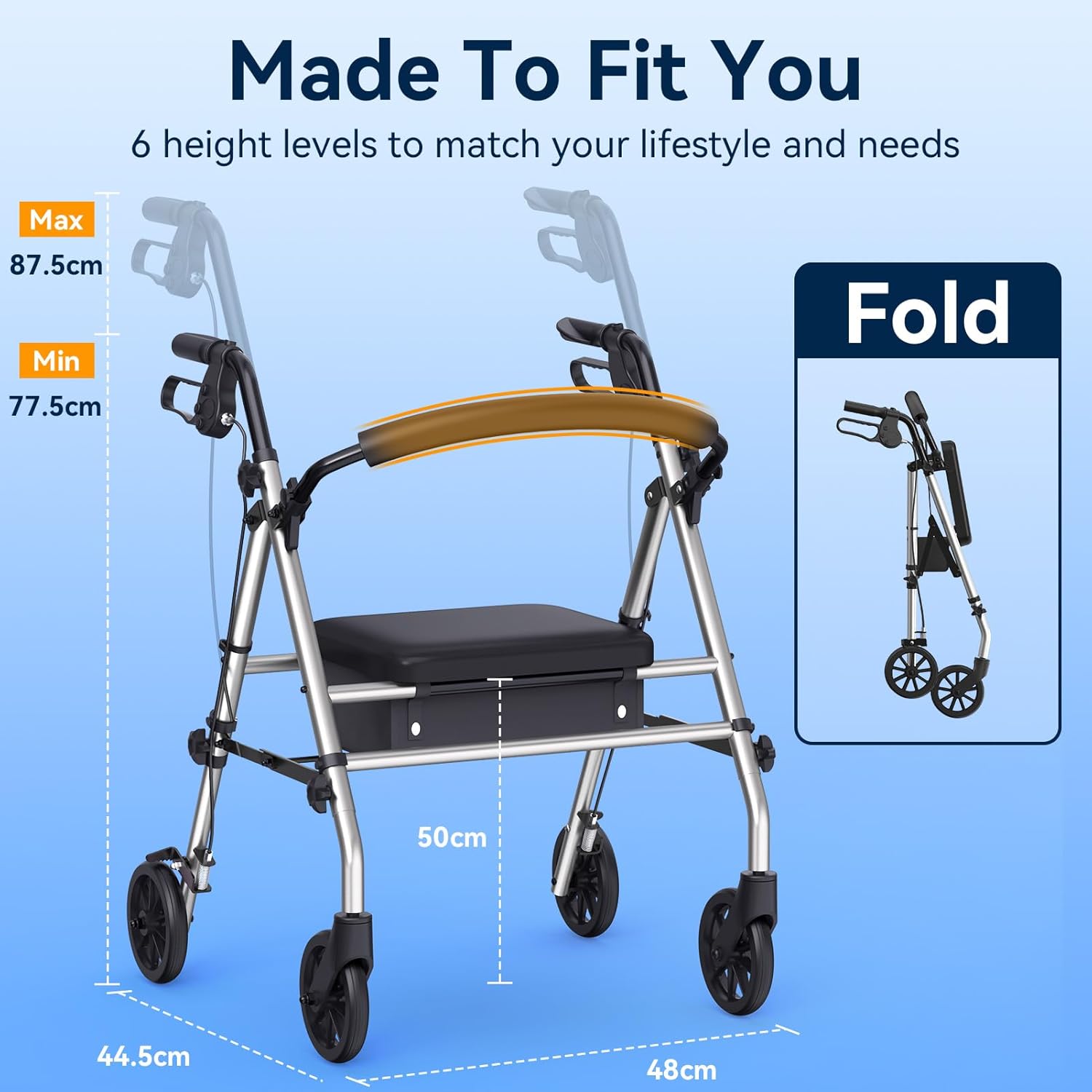 Luckfaith LR01 Folding Rollator Walker with Seat – Lightweight 4-Wheel Zimmer Frame with Storage Bag, Mobility Aid for Elderly & Disabled, Indoor & Outdoor Use, Grey