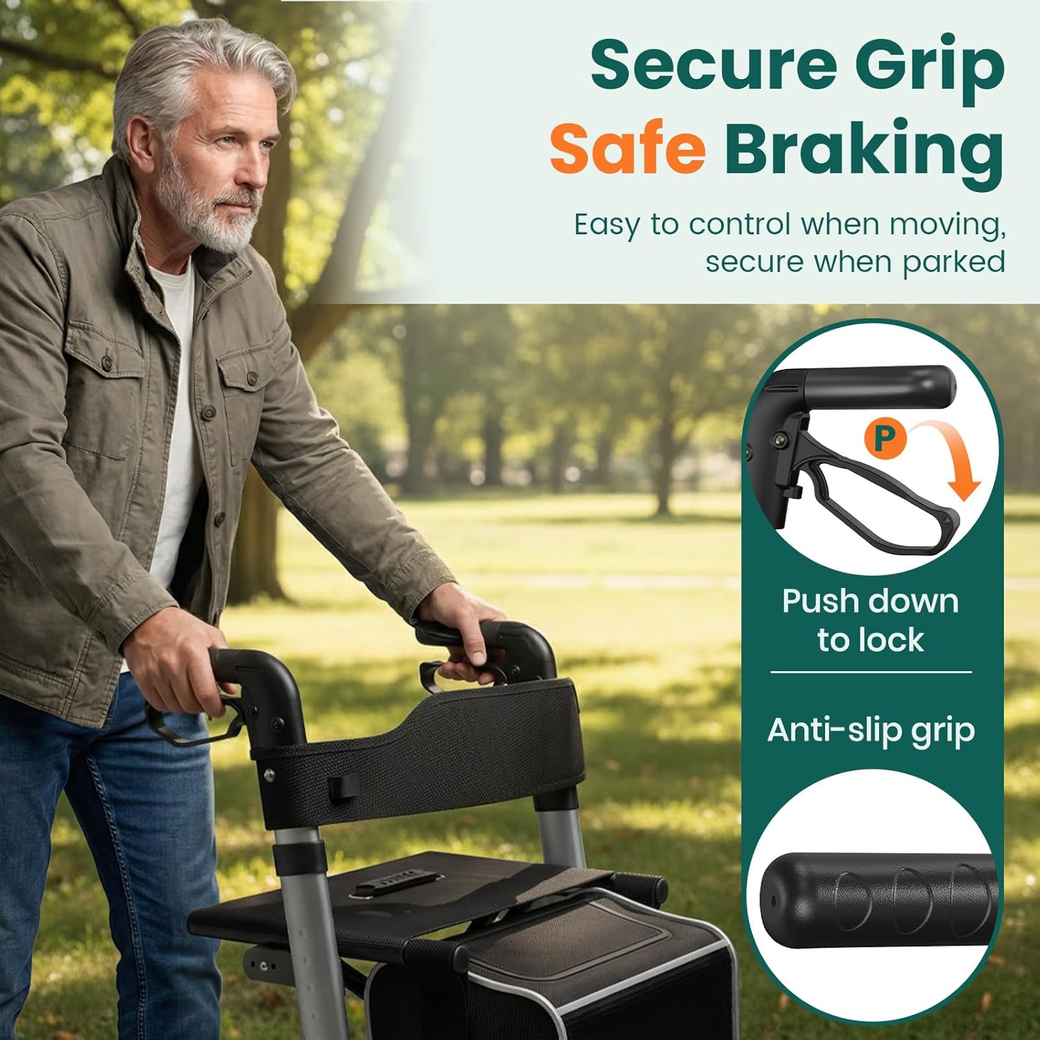 Luckfaith LR02 4 Wheel Rollator with Seat and Back,Foldable, Adjustable & Lightweight,Silver Grey UK