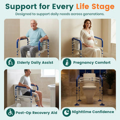 Luckfaith LTR01 Bedside Table with Toilet Rim, Height-adjustable, Portable Toilet Chair for Adults and Seniors – Blue