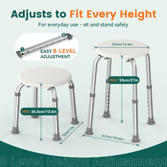 Luckfaith LC05 Shower Chair – Adjustable Height Aluminum Frame Stool with Non-Slip Feet for Bathtub Use, Designed for Elderly and Disabled Users