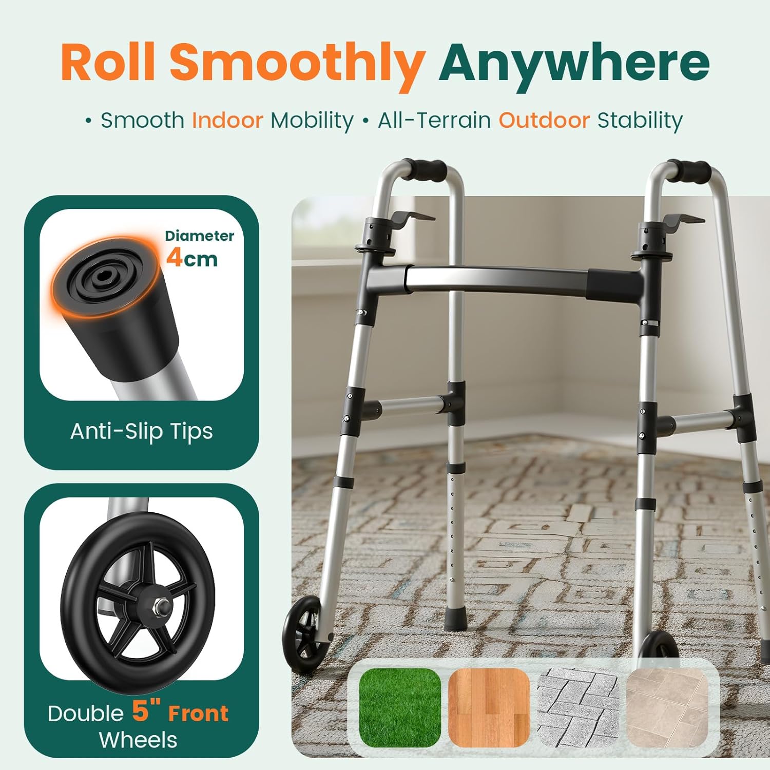 Luckfaith LW01 Lightweight Walking Frame with Wheels for Elderly & Disabled,Durable & Easy to Use Mobility Aid