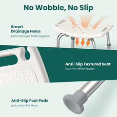 Luckfaith LC06 Shower Chair – Height-Adjustable Stool for Shower or Bathtub, Non-Slip Bench Seat for Elderly, Disabled, and Mobility-Limited Individuals