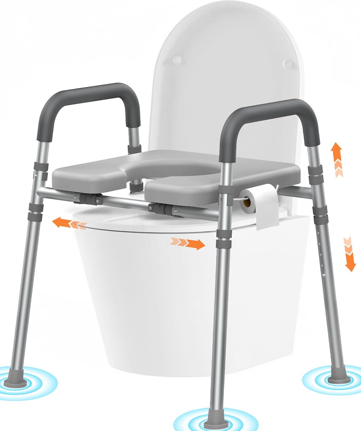 Luckfaith LTR02 Bedside Chest with Toilet Surround, Height Adjustable, Portable Commode Chair for Adults Seniors-grey