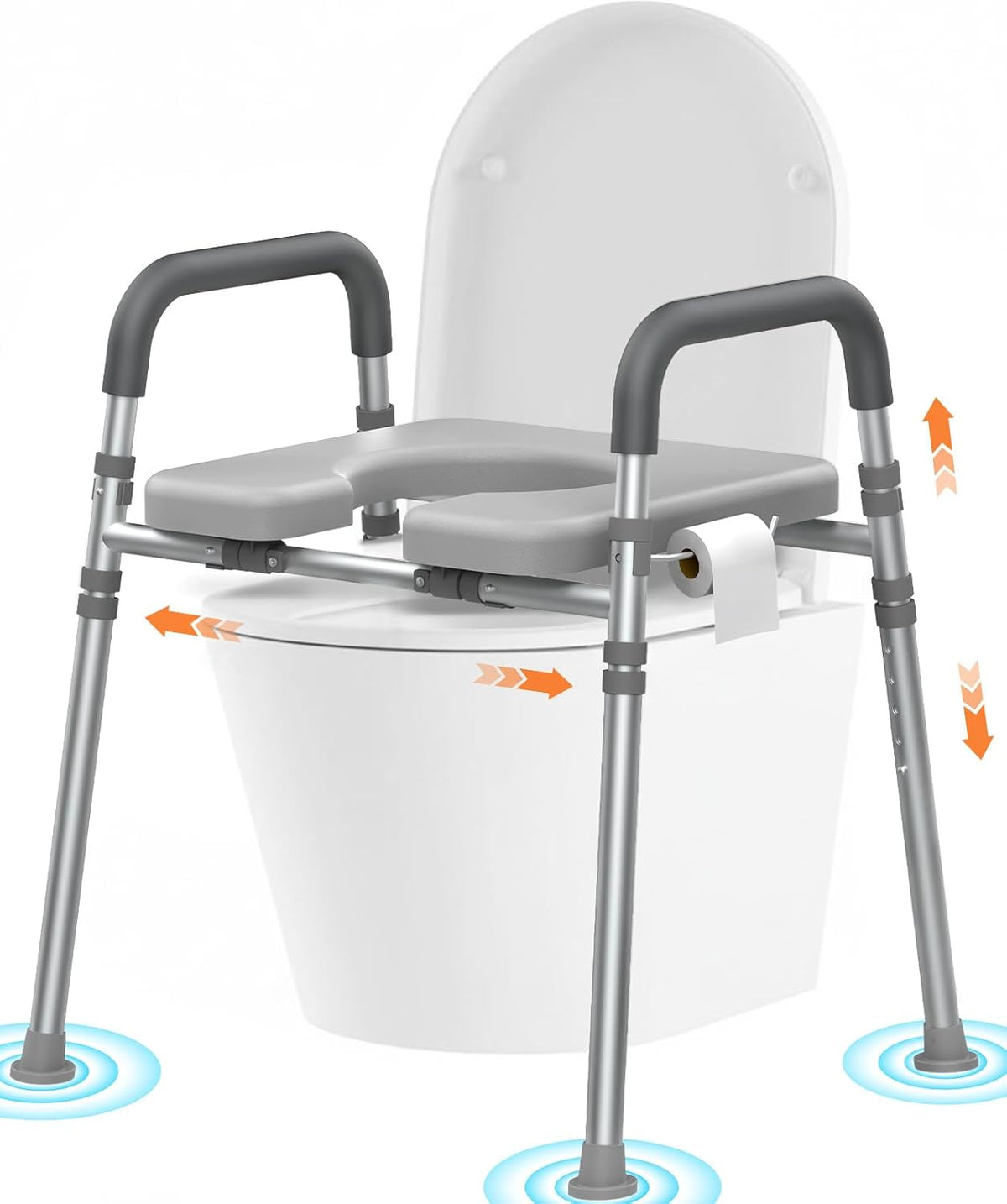 Luckfaith LTR02 Bedside Chest with Toilet Surround, Height Adjustable, Portable Commode Chair for Adults Seniors-grey