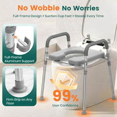 Luckfaith LTR02 Bedside Chest with Toilet Surround, Height Adjustable, Portable Commode Chair for Adults Seniors-grey