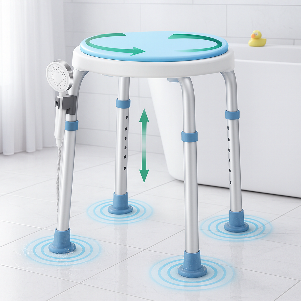 Luckfaith 360° Swivel Shower Chair with Adjustable Height – Non-Slip Bathroom Shower Stool and Lightweight Shower Seat for Disabled, Seniors & Pregnant with Limited Mobility