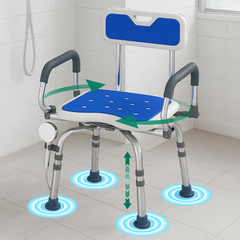 Luckfaith 360° Swivel Shower Stools, Non-Slip Bathtub Shower Chair, Adjustable Height Bath Seat with Back and Pivoting Arms