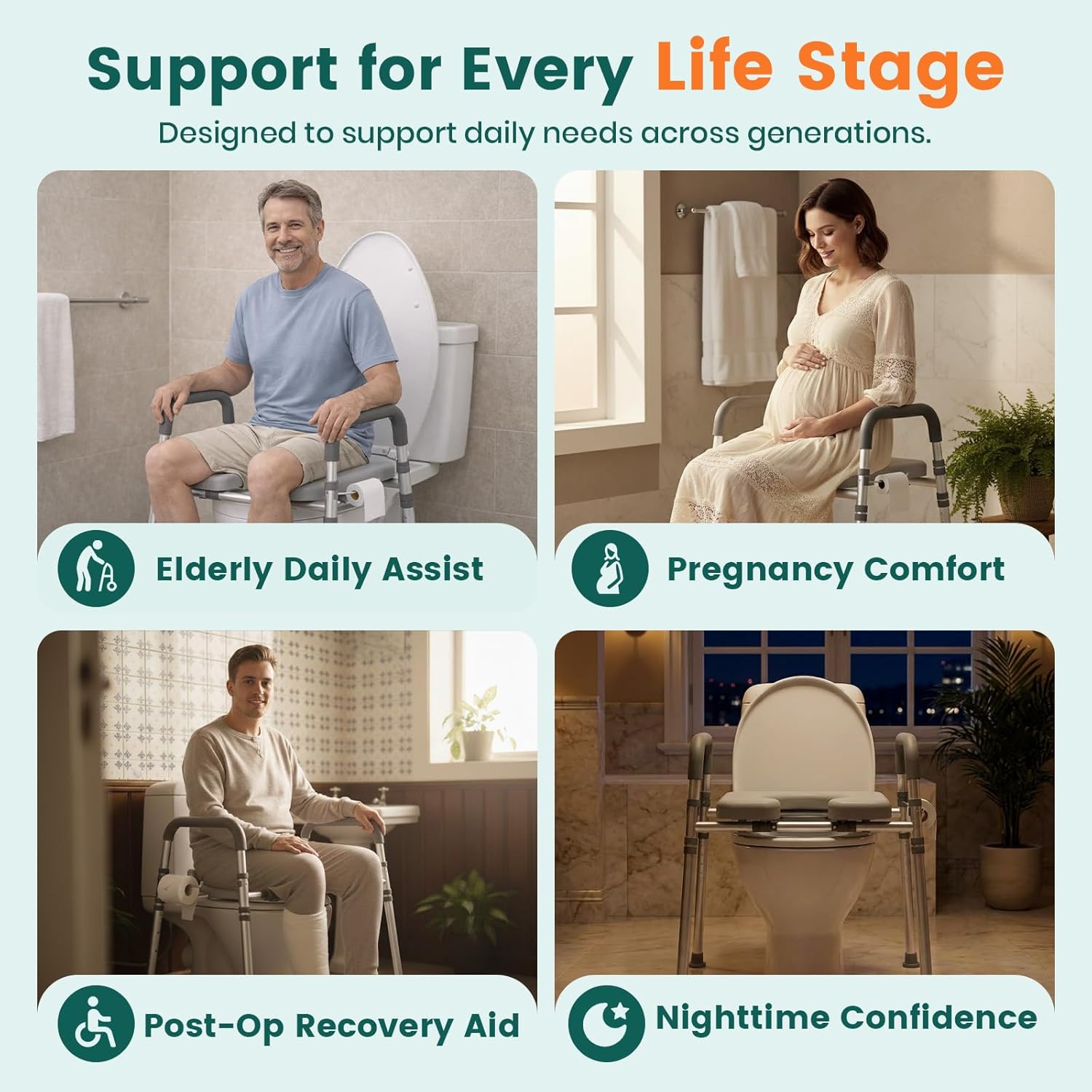 Luckfaith LTR02 Bedside Chest with Toilet Surround, Height Adjustable, Portable Commode Chair for Adults Seniors-grey